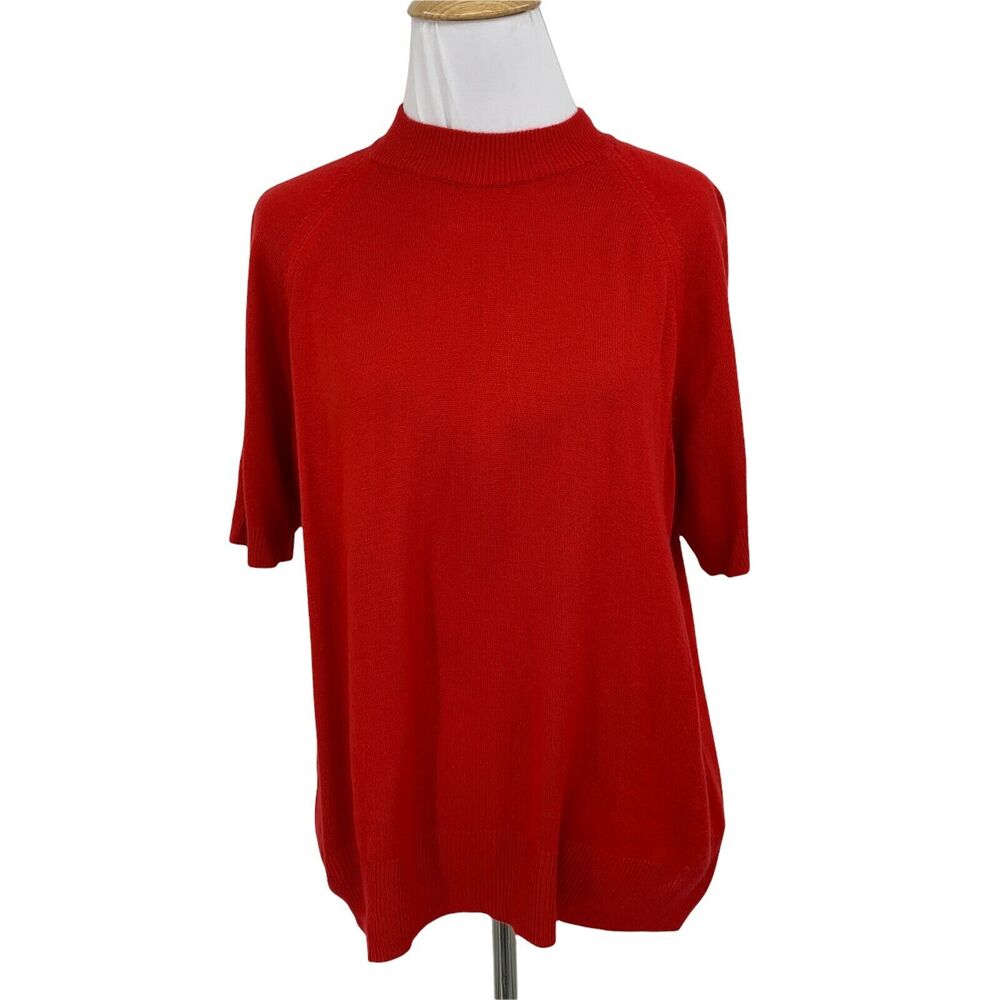 Vintage Ship N Shore Blouse Womens XL Extra Large Red Mock Neck Half Sleeves